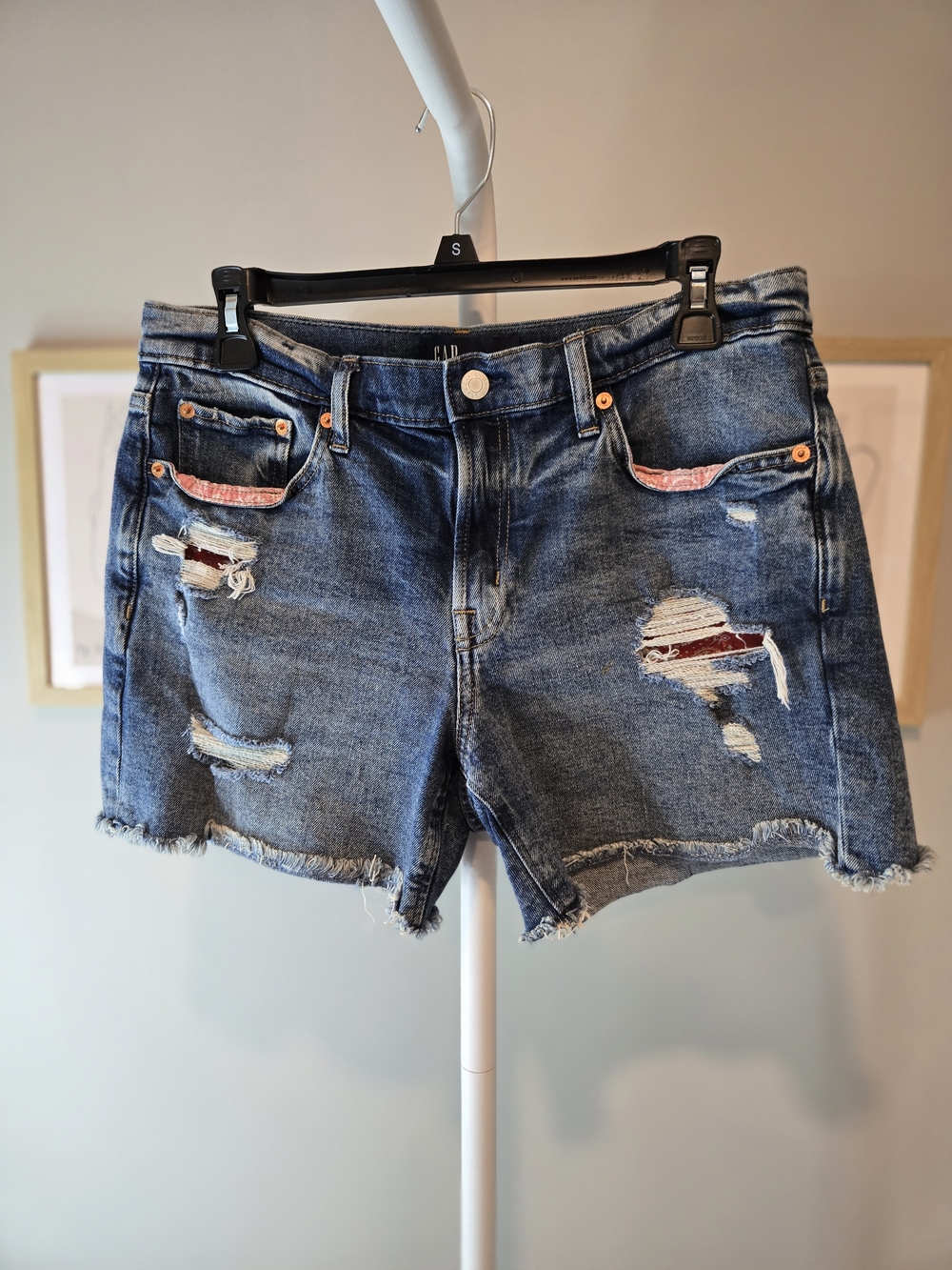 GAP Distressed Denim Jean Shorts - Blue with Pink Accents *read
